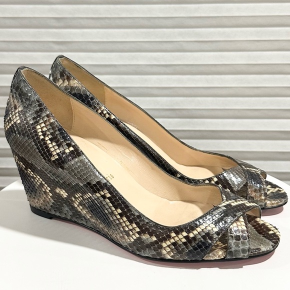🌺CHRISTIAN LOUBOUTIN🌺 Leather Snakeskin Python Leather Wedge Size: 36.5 - Picture 4 of 12